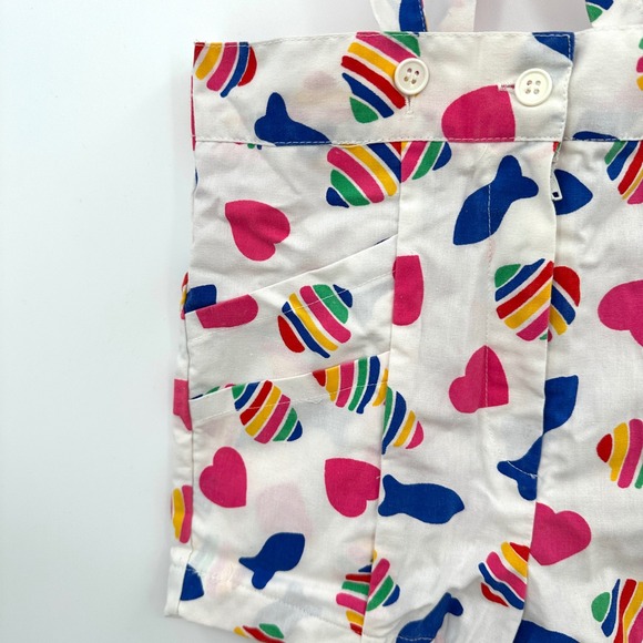 Vintage Petite Princess Girls Suspender Shorts White Heart Fish Rainbow Size 6X - Picture 3 of 8